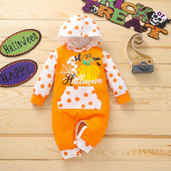 0-12M Baby Halloween Pumpkin Hooded Long Sleeves Romper