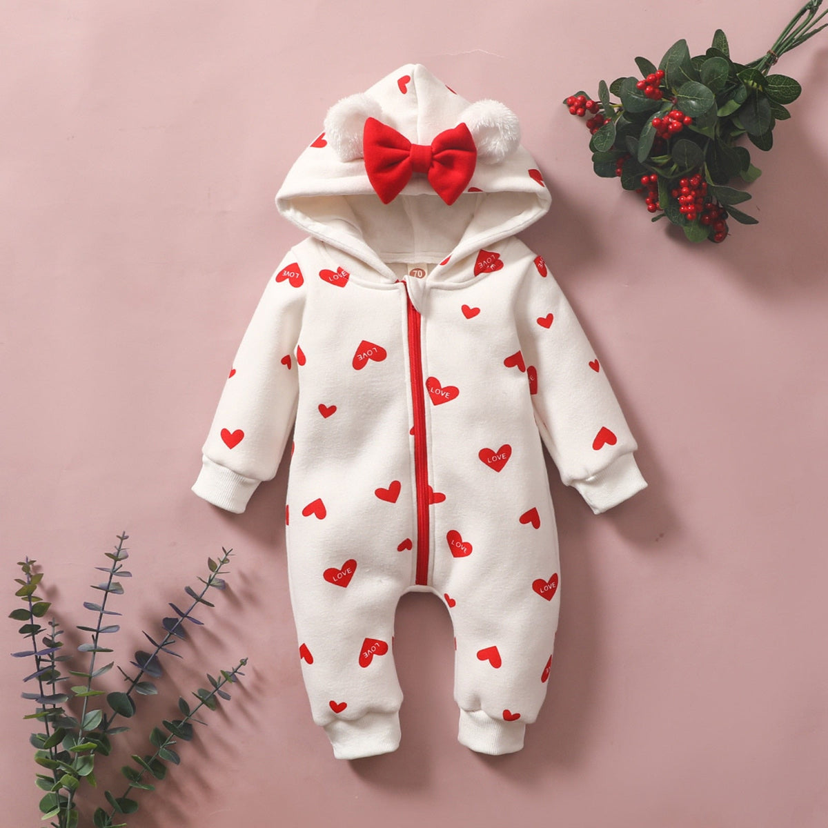 Baby Girl Cartoon Love Print Romper Long Sleeve Jumpsuit Outfits