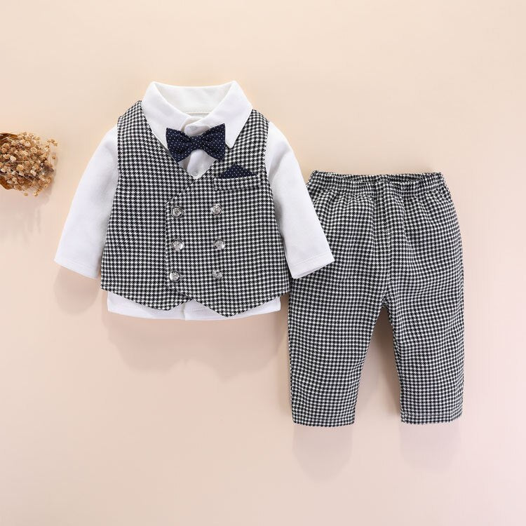 Baby Boys Cotton Suit Fashion Plaid Suits 2 Pcs Sets