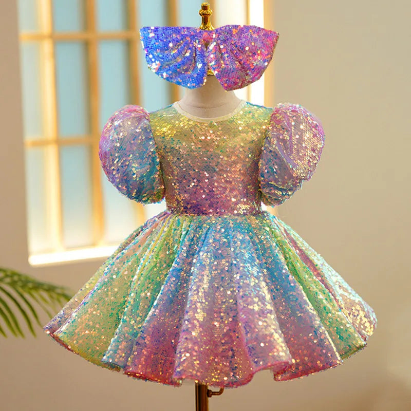 Kid Baby Summer Rainbow Sequins Princess Fluffy Tutu Dresses