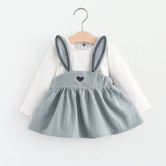 Baby Girl Dress Autumn Cotton Long Sleeve Lovely Stitching Rabbit Ears Dresses