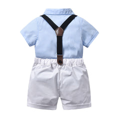 Baby Boys Birthday Formal Suit Gentleman Bowtie Short Sleeve Sets 2 Pcs