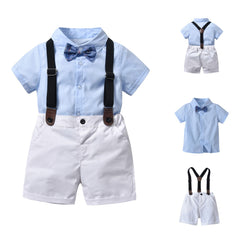 Baby Boys Birthday Formal Suit Gentleman Bowtie Short Sleeve Sets 2 Pcs