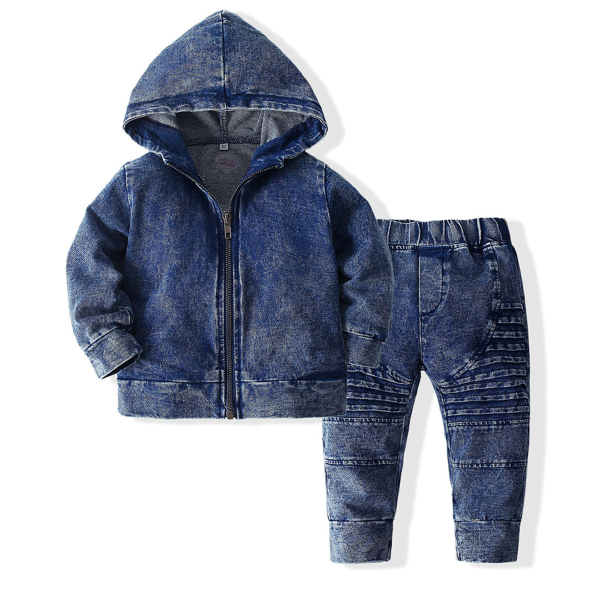 Kid Boy Baby Jeans Hooded Zipper Denim Suits 2 Pcs Sets