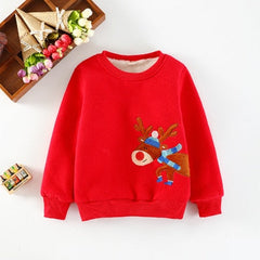 Girl Boys Clothing Cartoon Elk Plus Velvet Sweater 2-7 Years
