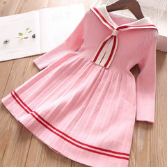 Girls Dress Cartoon Rabbit Sailor Collar New Knitted Preppy Dress 2-10 Years