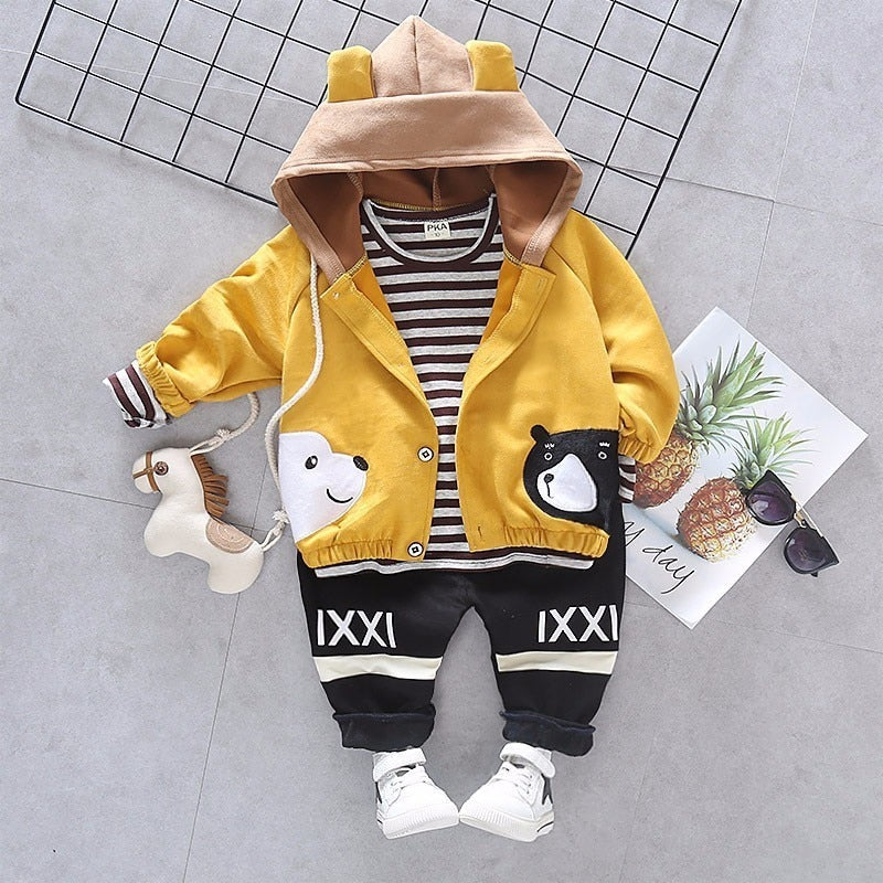 Girls Boys Spring Autumn Suit Bear Casual 3Pcs Sets