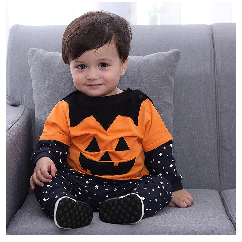 Baby Boy Girl Halloween Suit With Hats Pumpkin Clothing 3 Pcs