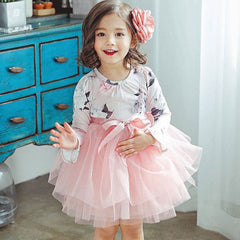 Girl Ball Gown Autumn Digital Print Flower Fluffy Princess Dresses