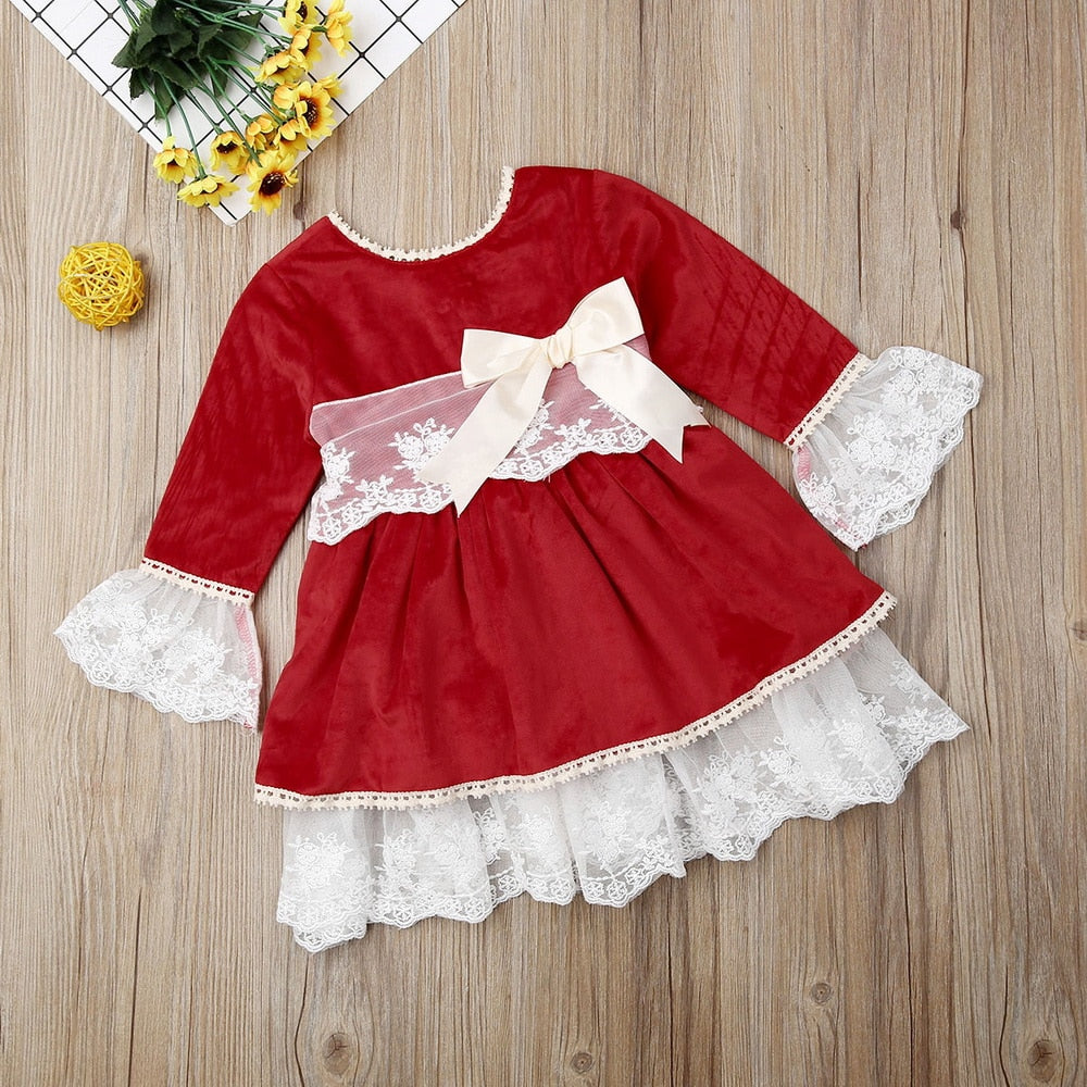 Girls Lace Ruffled Autum Winter Party Dress