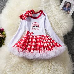 Girl Long sleeve Christmas Santa Claus Pattern Red Polka Dot Tutu Dress 0-24 Months
