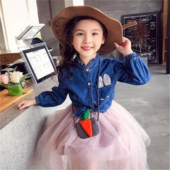 Girls Dress Denim Embroidered Tops+Tutu Skirt 2 Pcs 2-7Years