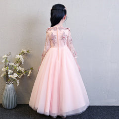 Girl Elegant Pink Tulle Flower Wedding Appliques Princess Party Prom Dress
