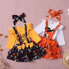 0-12M Halloween Lovely Baby Girls Cartoon Printed Sets 3pcs