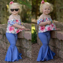 Kids Girls Pants  Bell Bottom High Waist Trousers Pants 3-7 Years