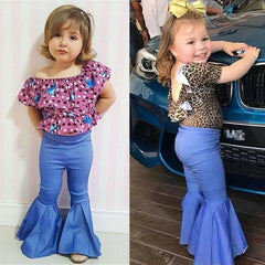 Kids Girls Pants  Bell Bottom High Waist Trousers Pants 3-7 Years