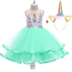 Girl Princess Fantasy Unicorn Birthday Party Tutu Christmas Dress For 2-10 Year