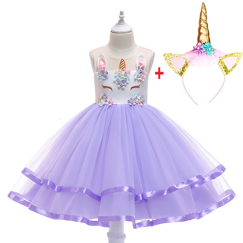 Kid Girl Princess Fantasy Unicorn Birthday Party Christmas Dress