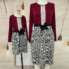 Fashion Leopard Patchwork Family Matching Mother Daughter Dress