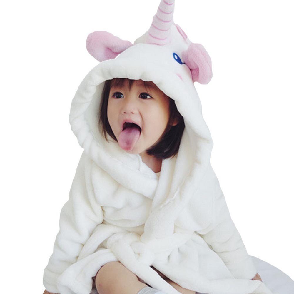 Baby Boys Girls Flannel Bathrobe Cartoon Animals Hooded Pajamas