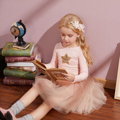 Girl Autumn Full Sleeve Sequined  Printing Mesh Holiday Casual Dresses 2-8 Years