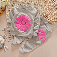 Girl Fashion Sun Flower Pattern Long Sleeve 2 Pcs Set For 2-5 Years