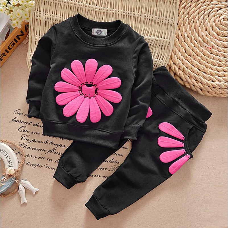 Girl Fashion Sun Flower Pattern Long Sleeve 2 Pcs Set For 2-5 Years