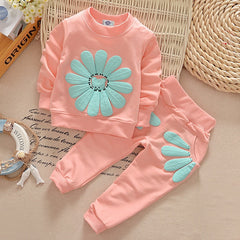 Girl Fashion Sun Flower Pattern Long Sleeve 2 Pcs Set For 2-5 Years