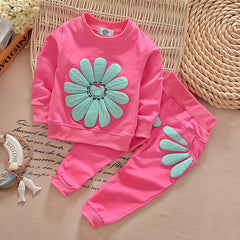 Girl Fashion Sun Flower Pattern Long Sleeve 2 Pcs Set For 2-5 Years