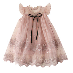 Kid Baby Girl Sweet Flying Sleeve Embroidered Flower Casual Tutu Dress