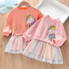 Girl Winter Unicorn Rainbow Tulle Dress 2Pcs 1-6 Years