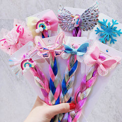 Girls Cute Cartoon Bow Butterfly Colorful Braid Headband Hair Accessories