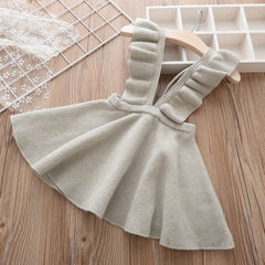 Kid Baby Girls Knitted Flare Sleeve Strap Skirts For 2-7Years