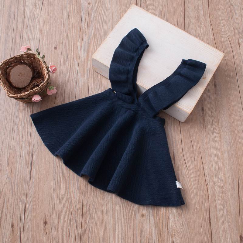 Kid Baby Girls Knitted Flare Sleeve Strap Skirts For 2-7Years