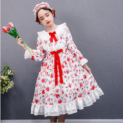 Girls Winter Print Lolita Wedding Teenage Christmas Dress