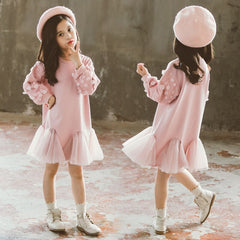 Girls Dress Tutu Lace Long Sleeve Elegant Fashion Dresses 4-14 Years