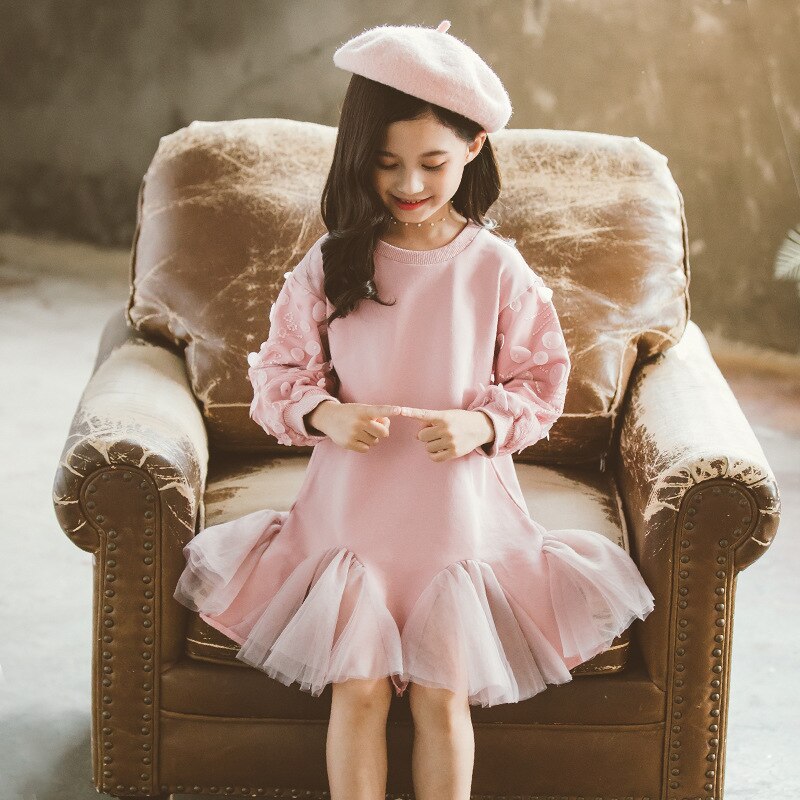 Girls Dress Tutu Lace Long Sleeve Elegant Fashion Dresses 4-14 Years