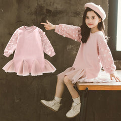 Girls Dress Tutu Lace Long Sleeve Elegant Fashion Dresses 4-14 Years