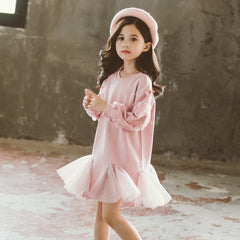 Girls Dress Tutu Lace Long Sleeve Elegant Fashion Dresses 4-14 Years