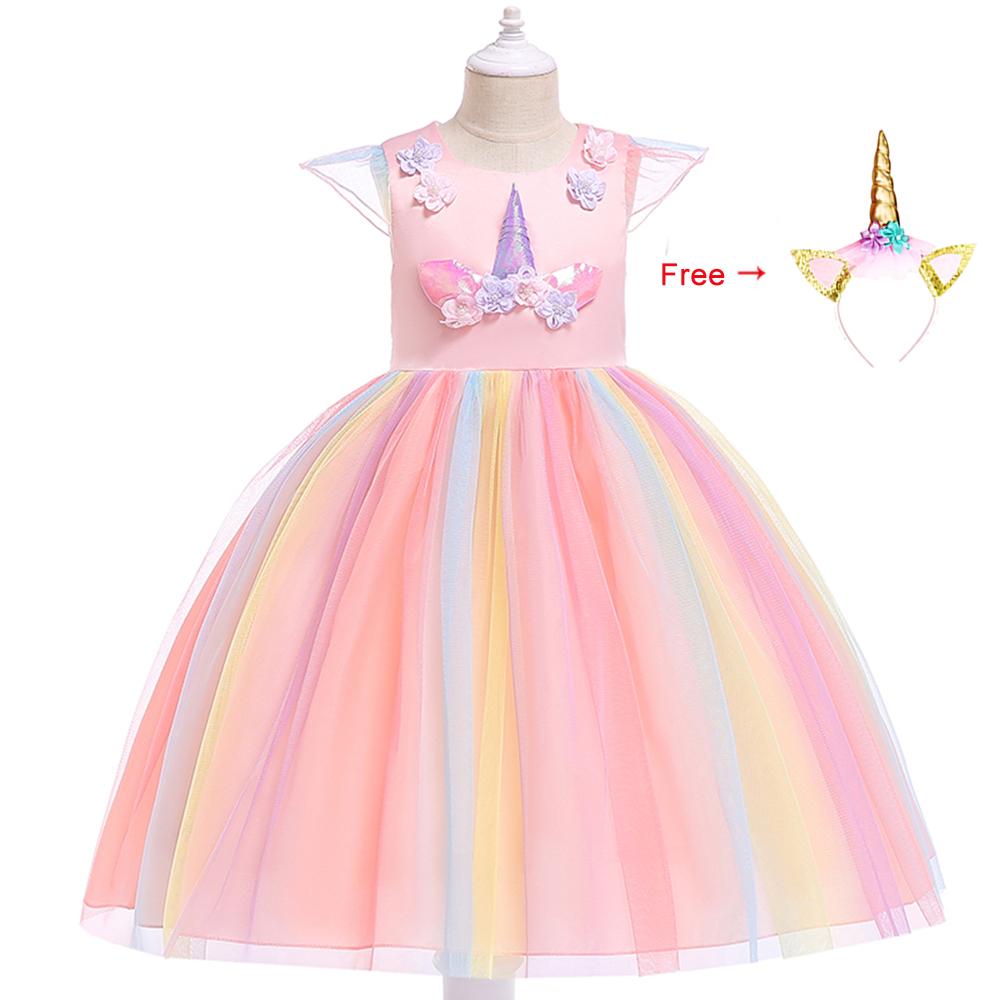 Girls Unicorn Dress Gown Birthday Party Fantasy Princess Dresses