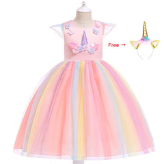 Girls Unicorn Dress Gown Birthday Party Fantasy Princess Dresses