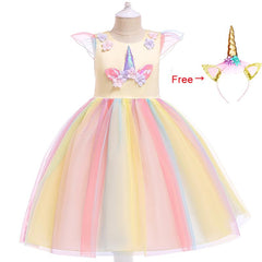 Girls Unicorn Dress Gown Birthday Party Fantasy Princess Dresses