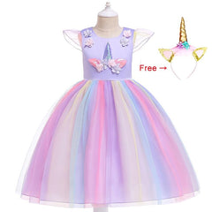 Girls Unicorn Dress Gown Birthday Party Fantasy Princess Dresses
