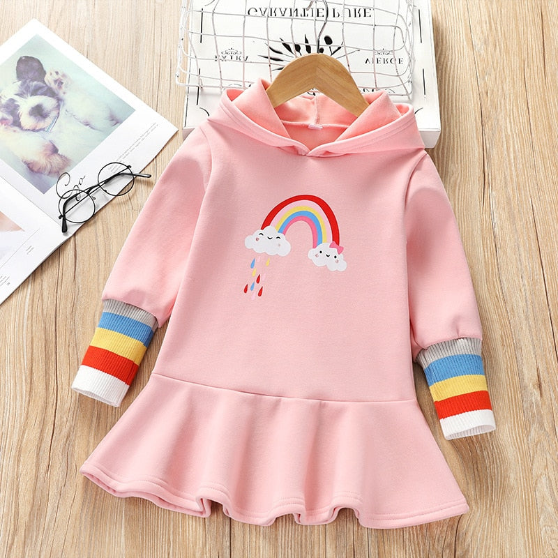 Girls Long Sleeve Warm Autumn Winter Dress 2-7 Years