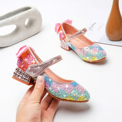Girls Dance Shoes Sequins Crystal Heels Shoes