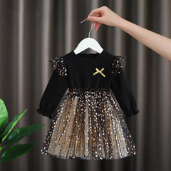 Girls Dress Autumn Fluffy Tops Net Yarn Princess Dress  0-6 Years