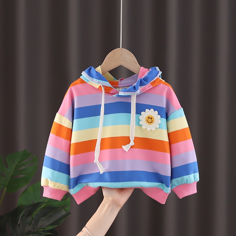 Girls Fall Cute Flower Stripes Fashion Sweatshirt 2-7Years