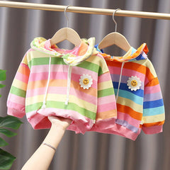 Girls Fall Cute Flower Stripes Fashion Sweatshirt 2-7Years