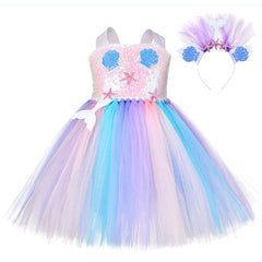 Girl Sequin Ariel  Birthday Party Mermaid Starfish Unicorn Dresses