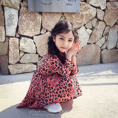 Girl Autumn Dress Fashion Leopard Printed Long Sleeved Dresses 2-12 Years